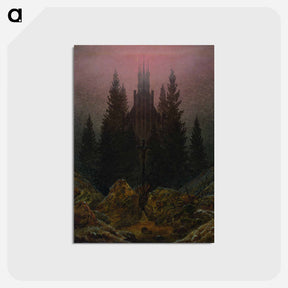 アートポストカード-Cross and Cathedral in the Mountains - カスパー ダーヴィト フリードリヒ Postcard.
