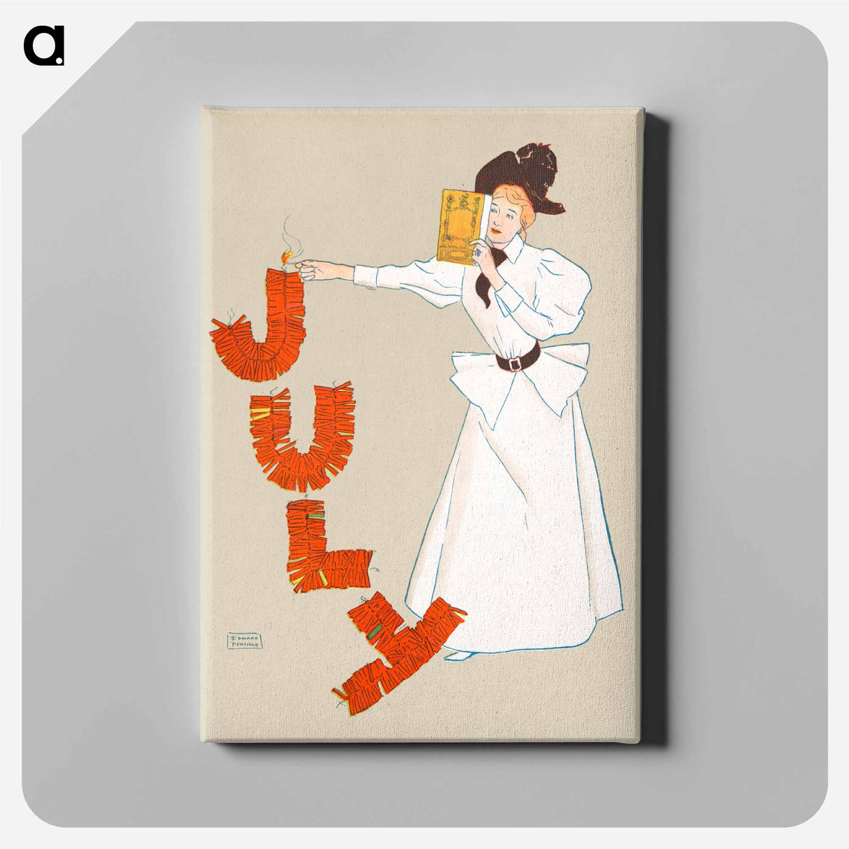アートパネル-Woman lighting up firecrackers - エドワード ペンフィールド Canvas.