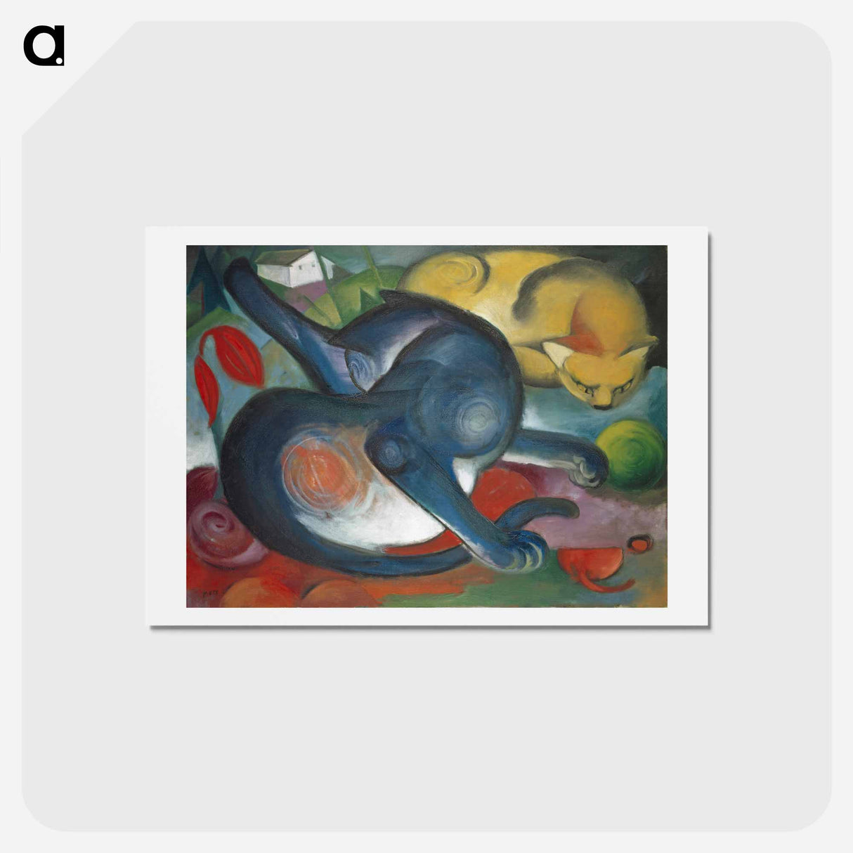 アートポストカード-Two cats, blue and yellow - フランツ マルク Postcard.