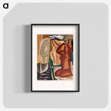 Two bathing women and a bridge figure - Leo Gerstel Poster.