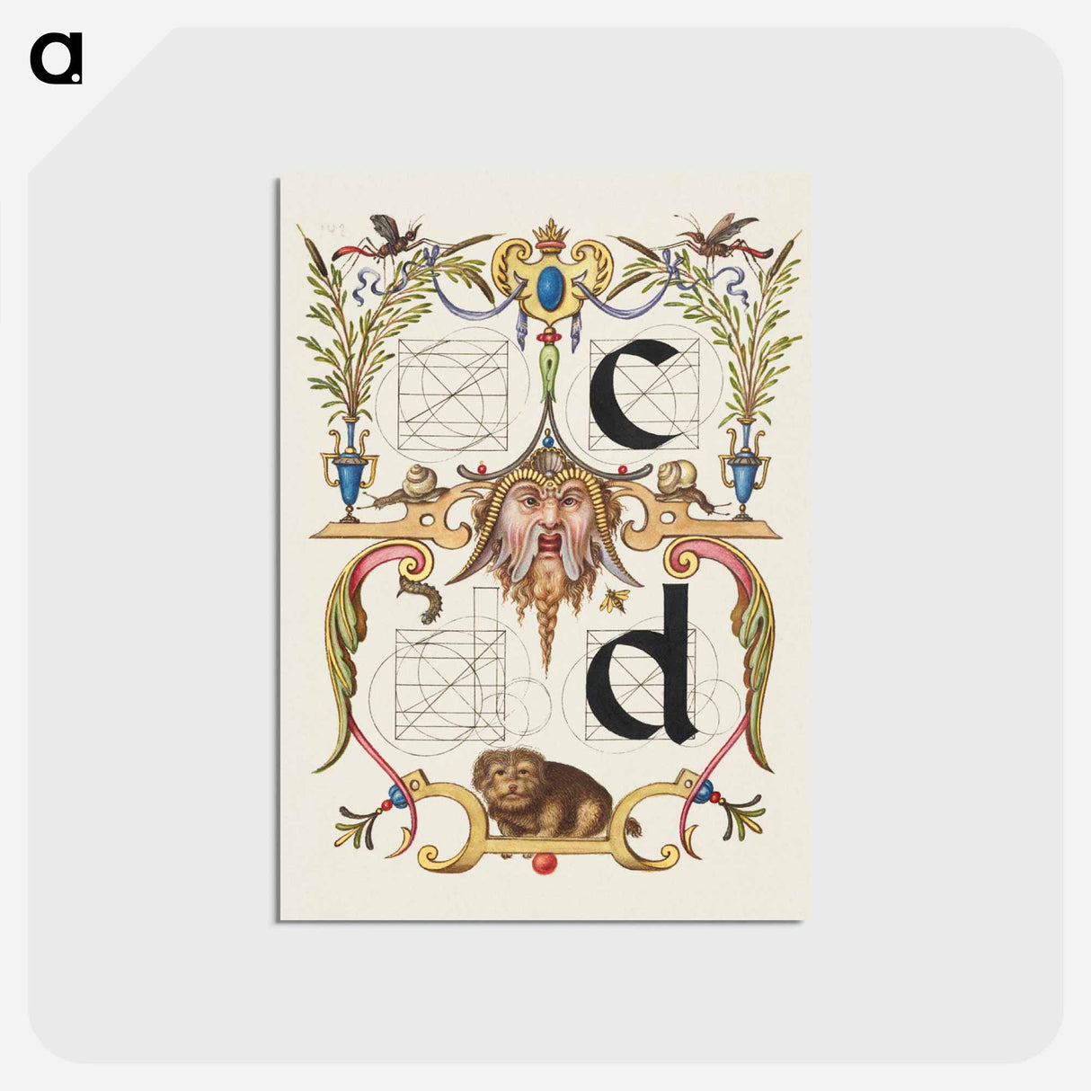 アートポストカード-Guide for Constructing the Letters c and d from Mira Calligraphiae Monumenta
 - 書道のお手本 Postcard.