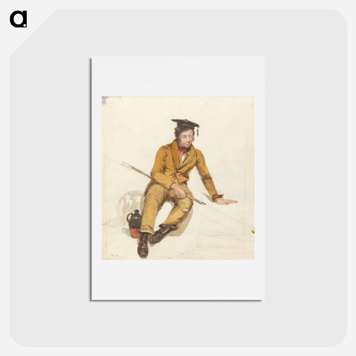 アートポストカード-A Young Scholar Goes Fishing - ウィリアム ヘンリー ハント Postcard.