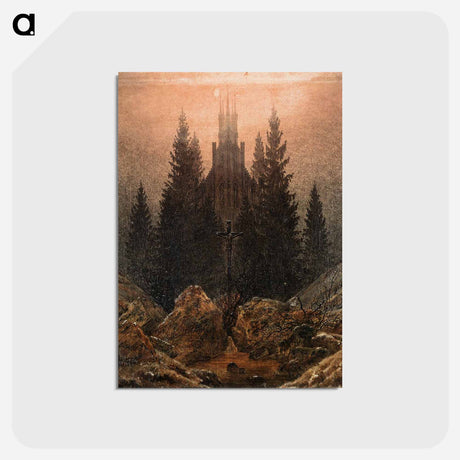 アートポストカード-Cross and Church in the Mountains - カスパー ダーヴィト フリードリヒ Postcard.