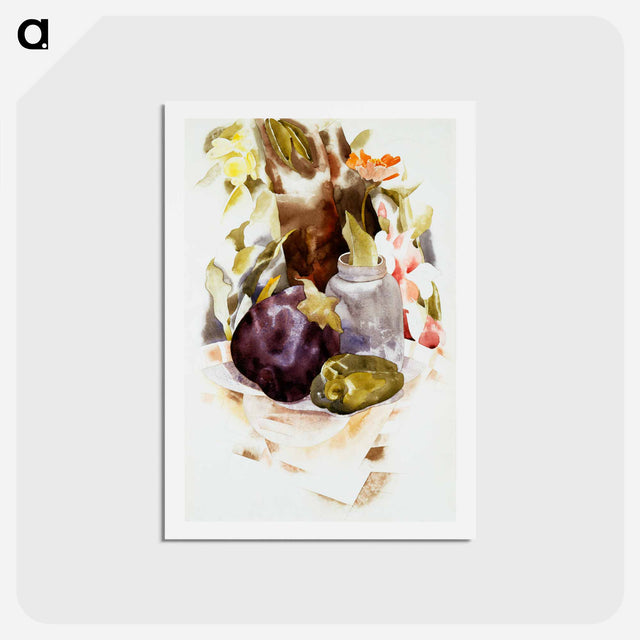 アートポストカード-Eggplant and Green Pepper - チャールズ デムス Postcard.