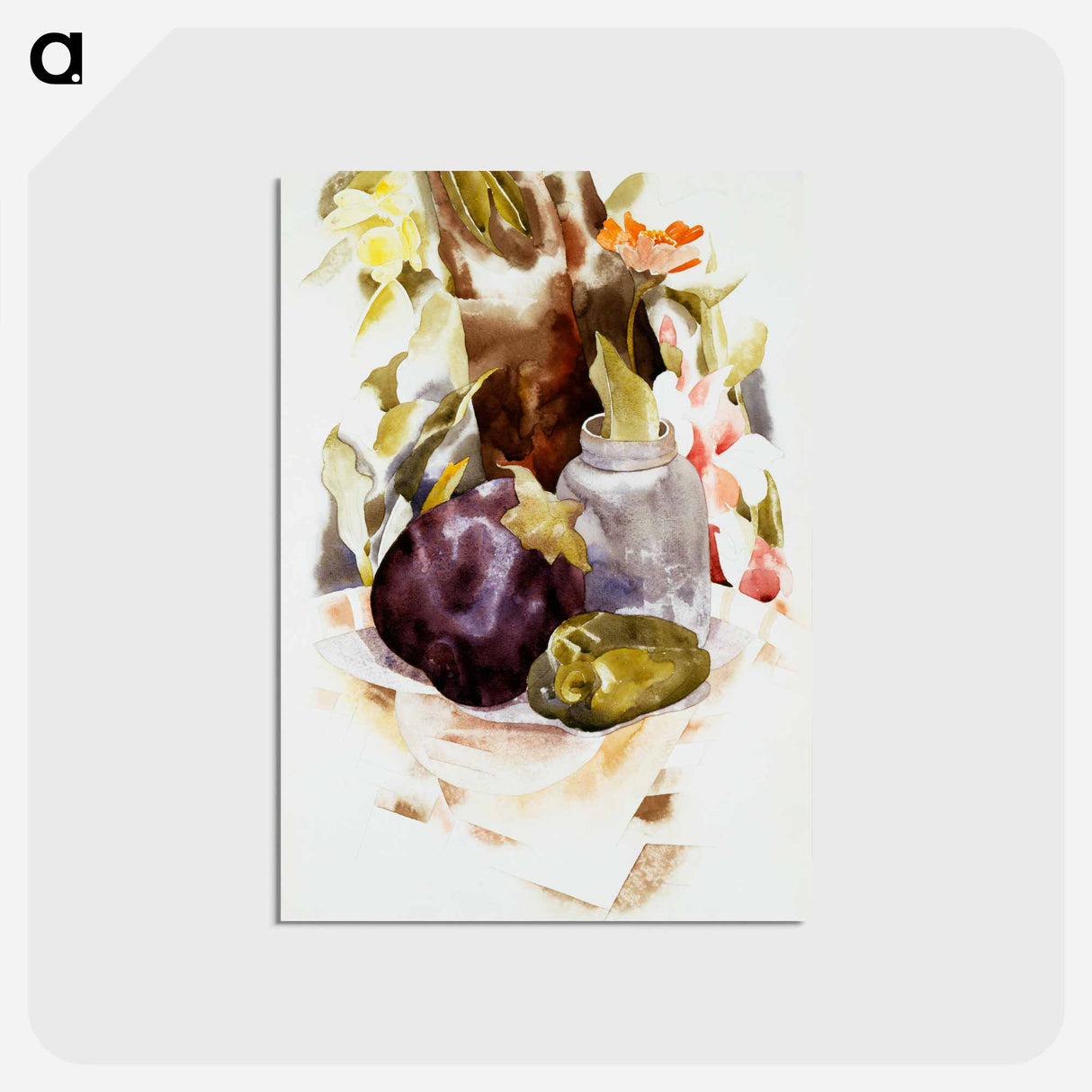アートポストカード-Eggplant and Green Pepper - チャールズ デムス Postcard.