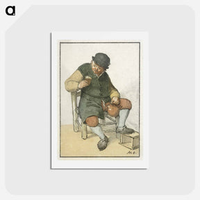 アートポストカード-Zittende boer met kruik
 - コルネリス プロース ファン アムステル Postcard.
