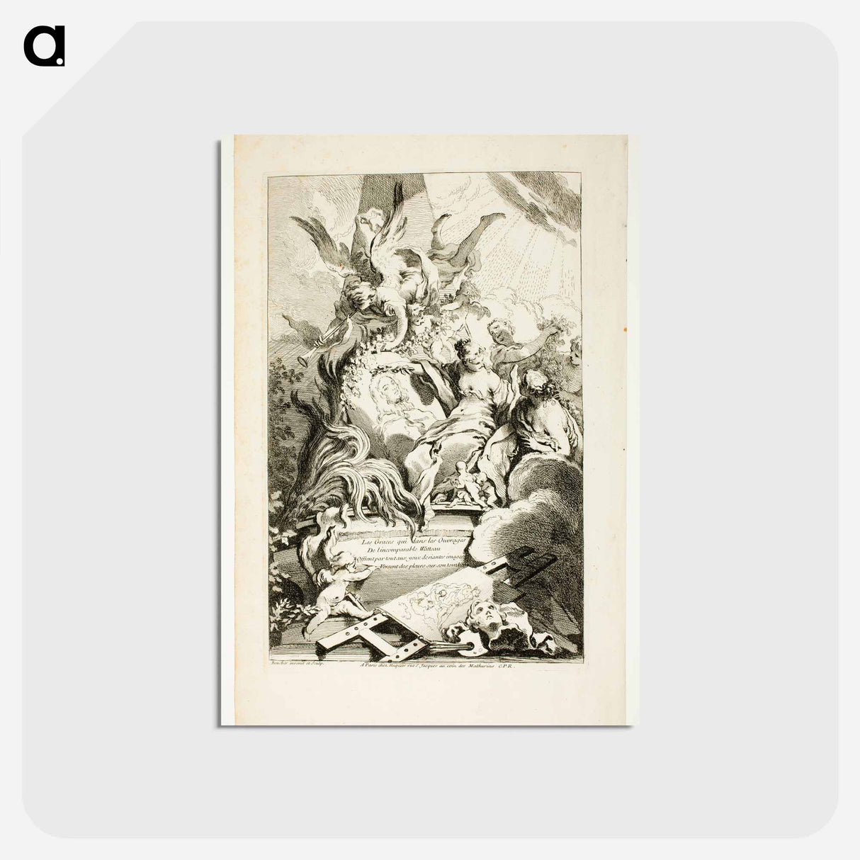 アートポストカード-The Graces on the Tomb of Watteau - フランソワ ブーシェ Postcard.