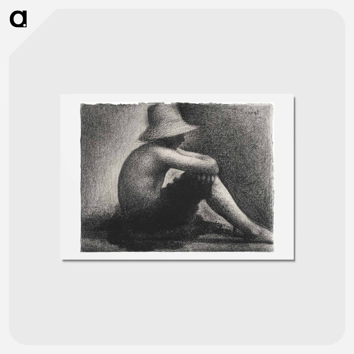 アートポストカード-Seated Boy with Straw Hat, study for Bathers at Asnières - ジョルジュ スーラ Postcard.
