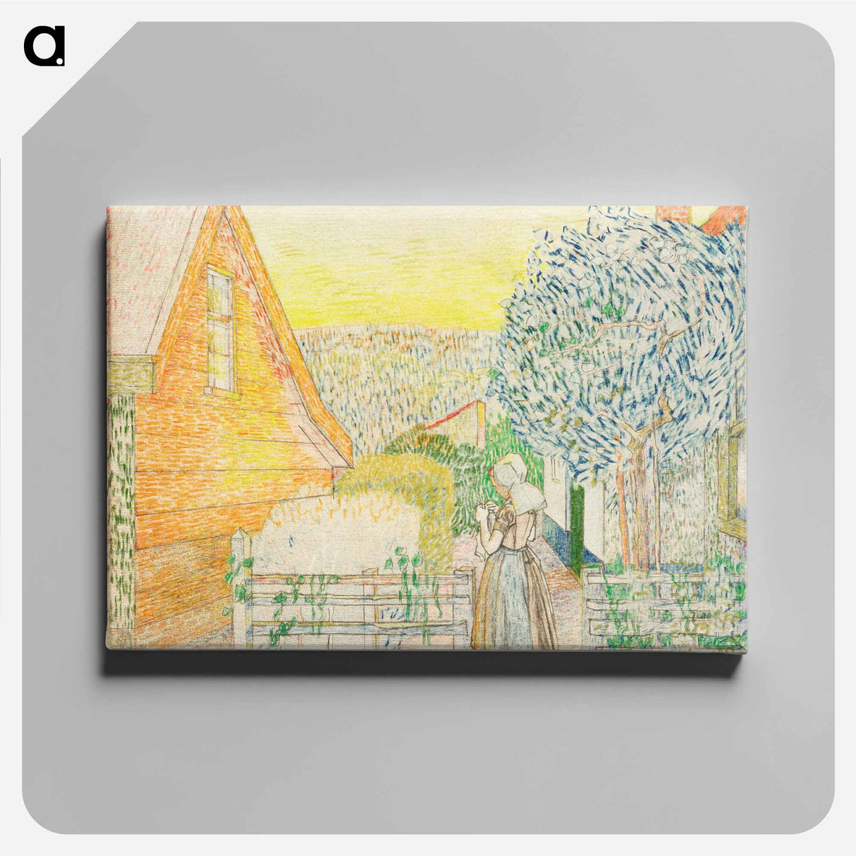 Zeeland girl, knitting in a courtyard - Jan Toorop Canvas.