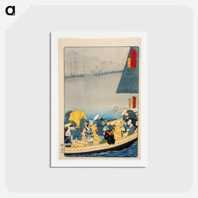 アートポストカード-Zeze Castle: Returning Sails at Yabase - 豊原 国周 Postcard.