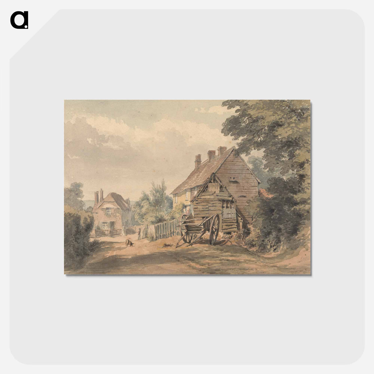 アートポストカード-A Street in a Country Village - ウィリアム ヘンリー ハント Postcard.