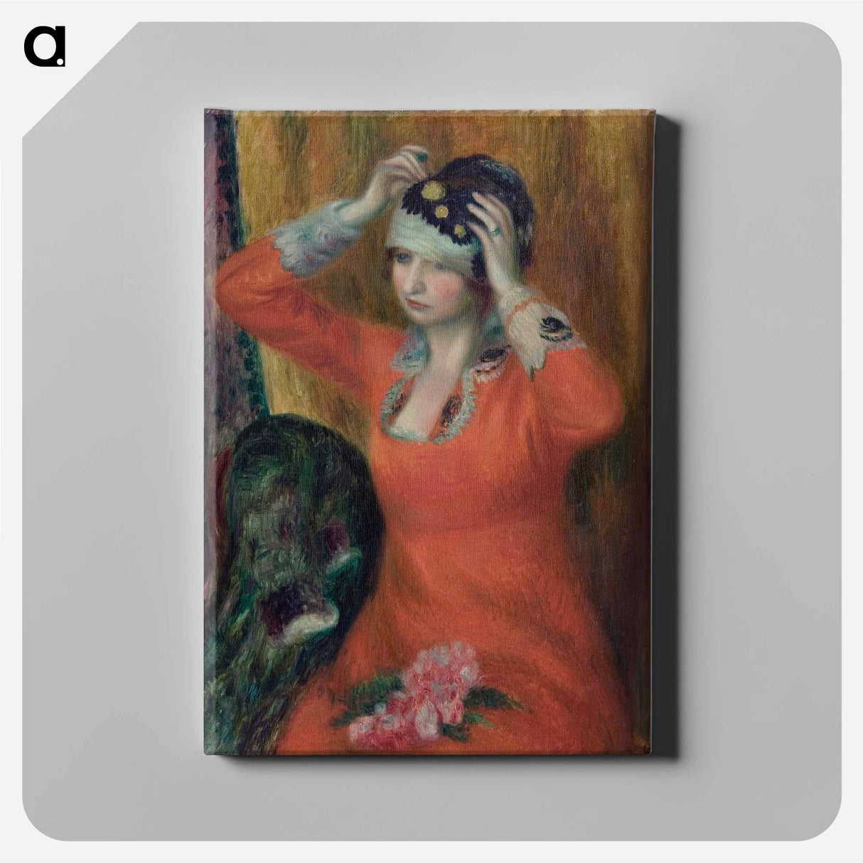 Girl in Red Dress Pinning on Hat - ウィリアム ジェームス グラッケンズ Canvas.