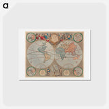 アートポストカード-A new map of the world - アンティーク地図 Postcard.