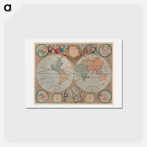 アートポストカード-A new map of the world - アンティーク地図 Postcard.