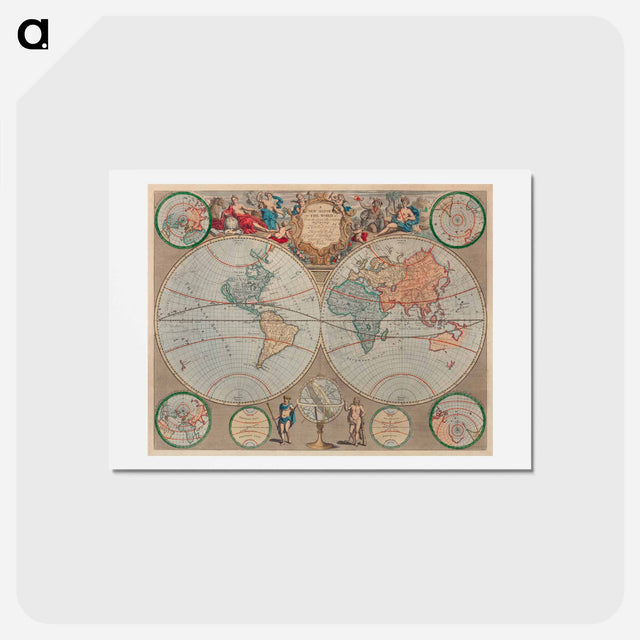 アートポストカード-A new map of the world - アンティーク地図 Postcard.