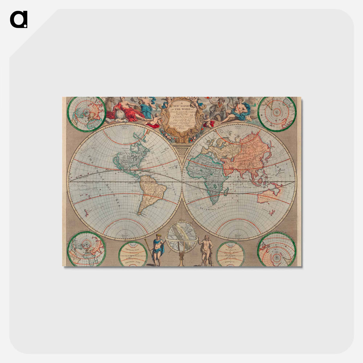 アートポストカード-A new map of the world - アンティーク地図 Postcard.