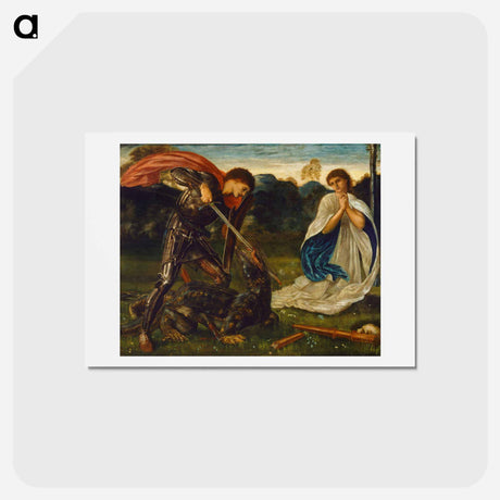 アートポストカード-The fight- St George kills the dragon VI - エドワード バーン ジョーンズ Postcard.