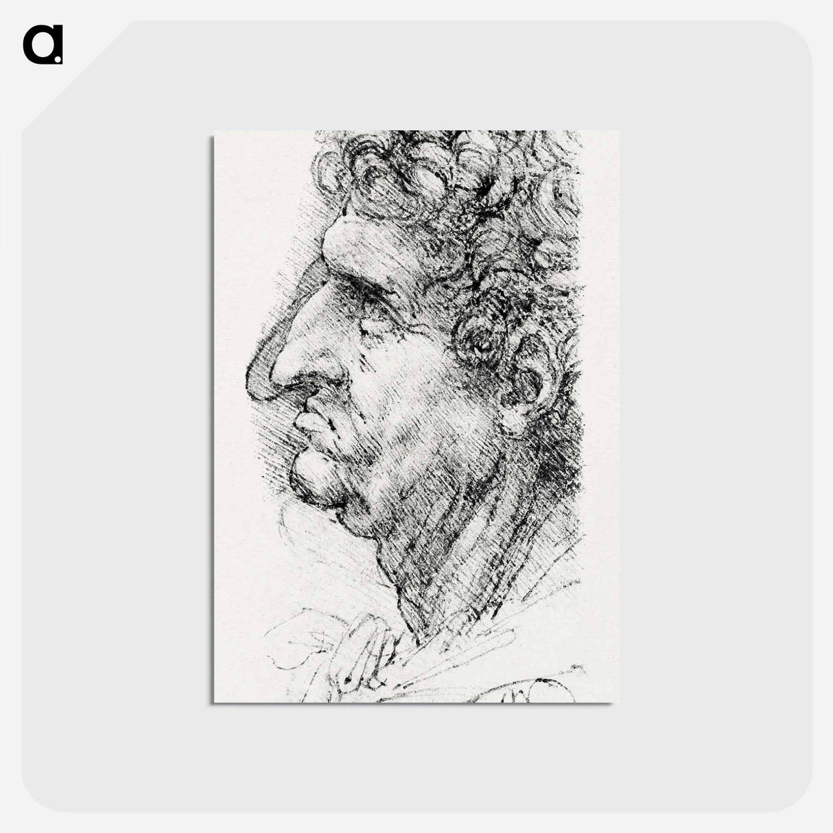 Head of a Man in Profile Facing to the Left - レオナルド ダ ヴィンチ Postcard.