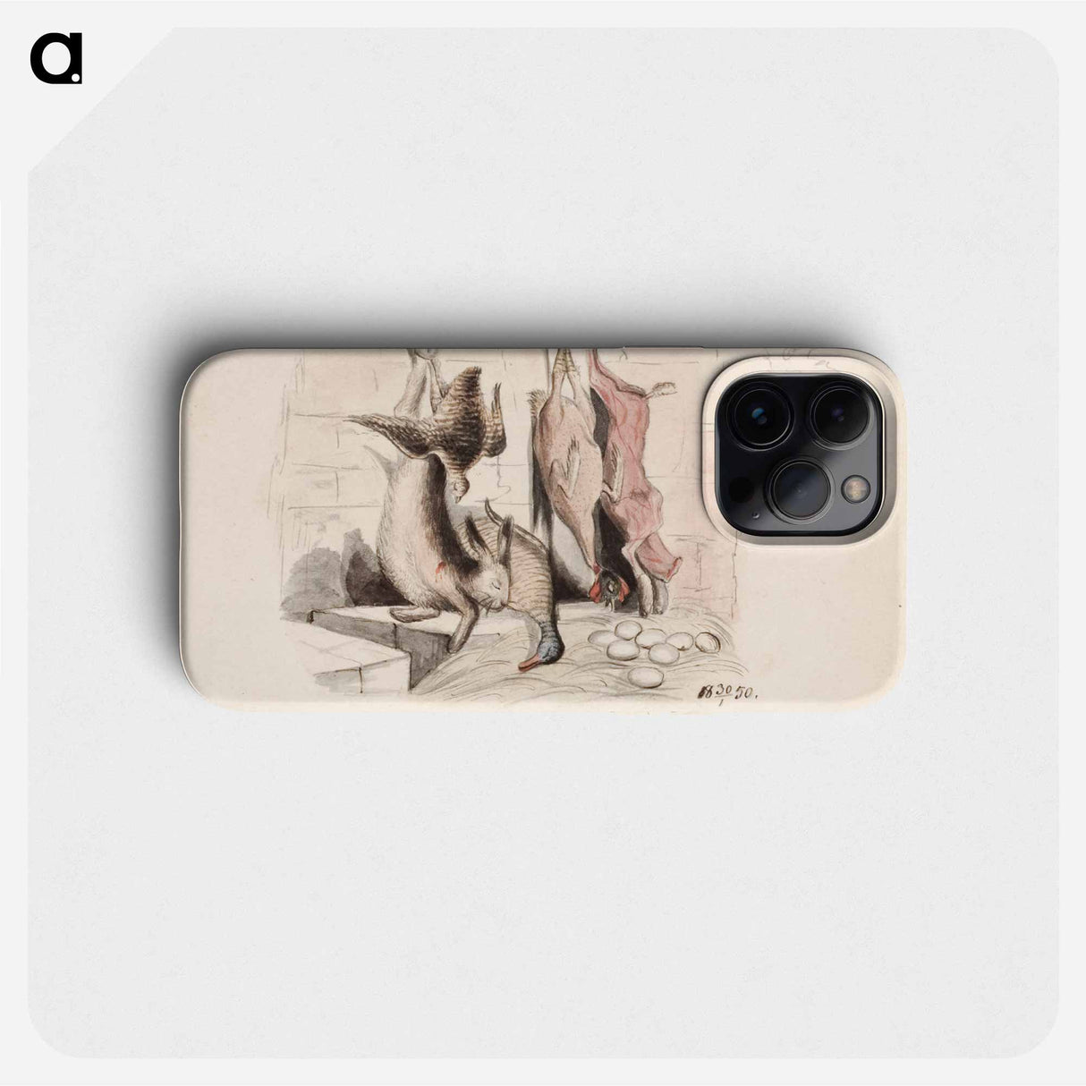 Asetelma, jossa on kuollut jänis, heinäsorsa, peltopyy, nyljetty jänis ja kana - アンダース エクマン Phone Case.