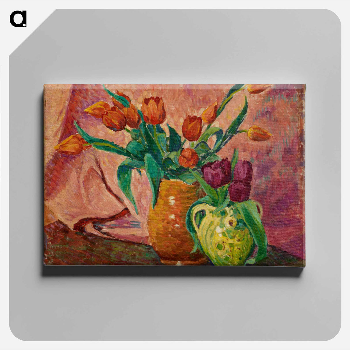 Two vases with tulips - アルフレッド ウィリアム フィンチ Canvas.