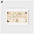 アートポストカード-Bowles's new pocket map of the world - アンティーク地図 Postcard.