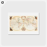 アートポストカード-Bowles's new pocket map of the world - アンティーク地図 Postcard.