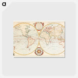 アートポストカード-Bowles's new pocket map of the world - アンティーク地図 Postcard.