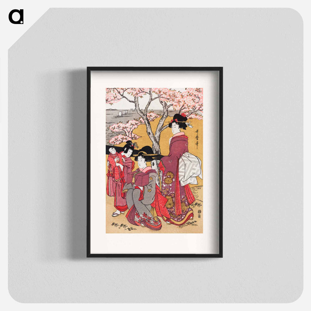 Japanese women and cherry blossom - 喜多川 歌麿 Poster.