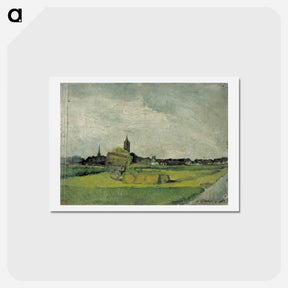 アートポストカード-Landscape with hay cart, church towers and windmill - テオ ファン ドゥースブルフ Postcard.
