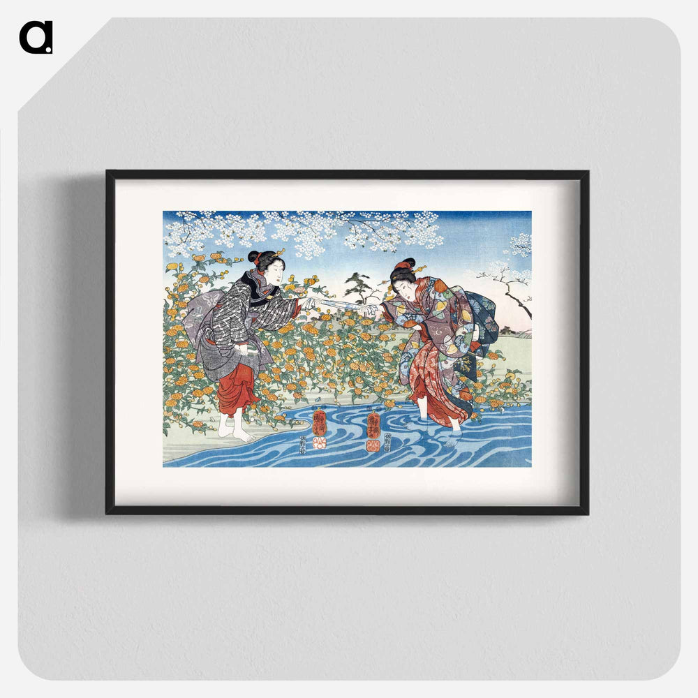 Japanese girls by Ide Tama River - 歌川 国芳 Poster.