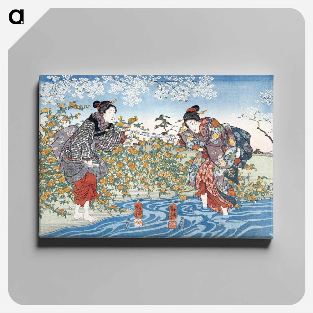 Japanese girls by Ide Tama River - 歌川 国芳 Canvas.