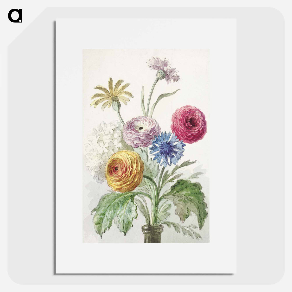 Boeket bloemen in de hals van een groene vaas - ウィレム ヴァン リーン Poster.