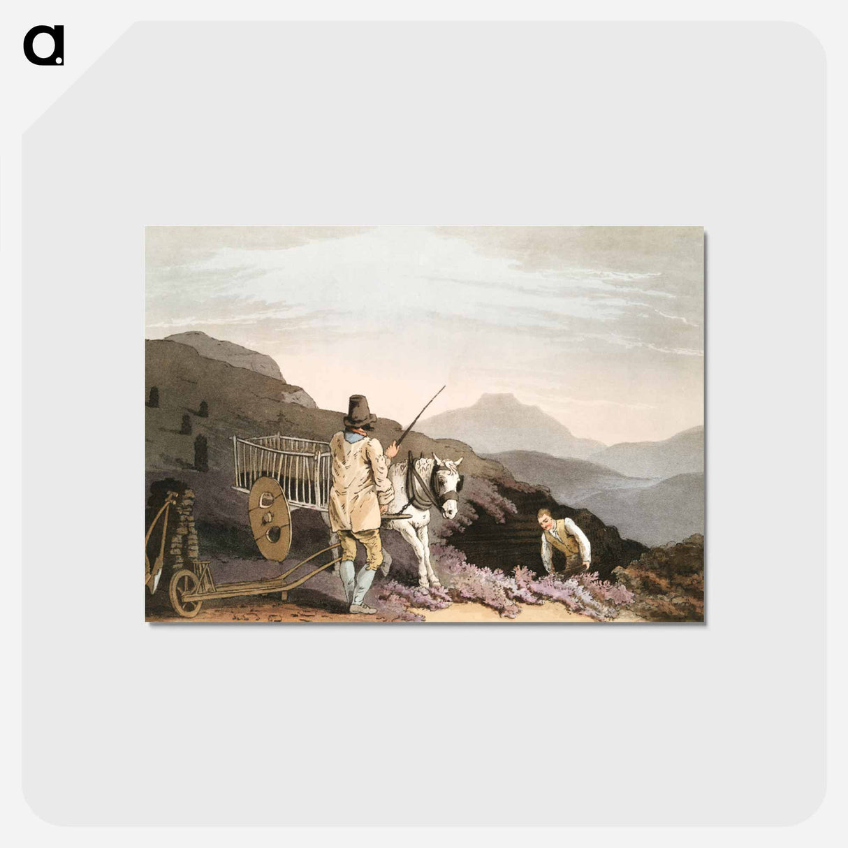 Illustration of peat cart from The Costume of Yorkshire - 19世紀のヨークシャー Postcard.