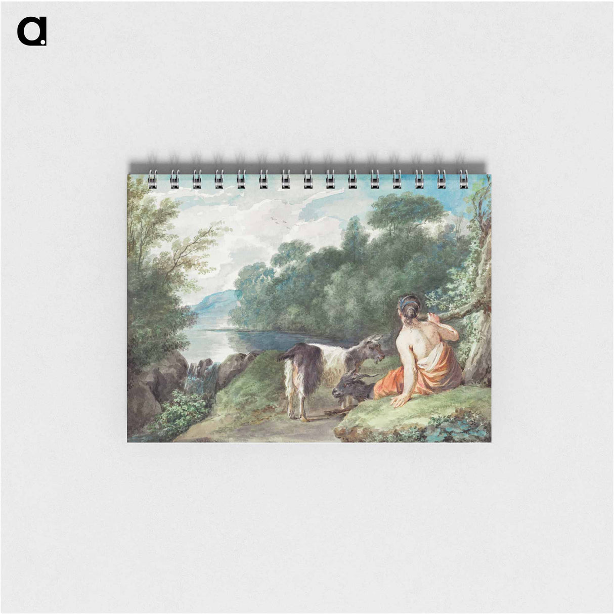 Shepherdess with goats in a landscape with a lake - アールト シューマン Memo.