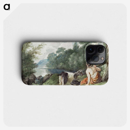 Shepherdess with goats in a landscape with a lake - アールト シューマン Phone Case.