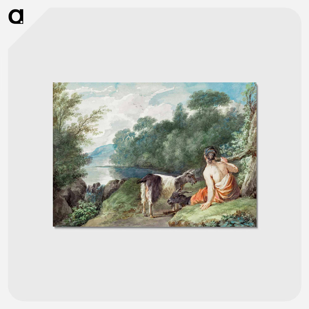 Shepherdess with goats in a landscape with a lake - アールト シューマン Postcard.