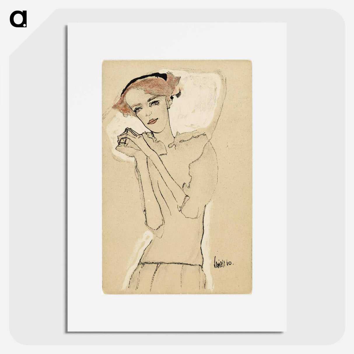 Postcard from the Wiener Werkstätte No. 288: Portrait of a young woman by Egon Schiele and Wiener Werkstätte - エゴン シーレ Poster.