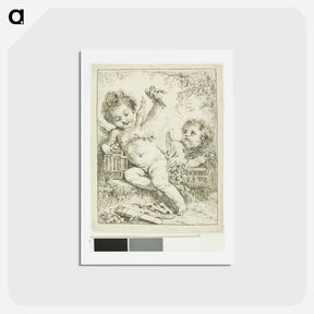 アートポストカード-Two Putti with a Bird - フランソワ ブーシェ Postcard.