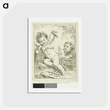 アートポストカード-Two Putti with a Bird - フランソワ ブーシェ Postcard.