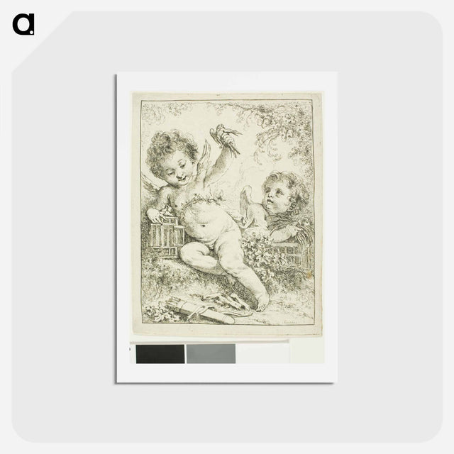 アートポストカード-Two Putti with a Bird - フランソワ ブーシェ Postcard.
