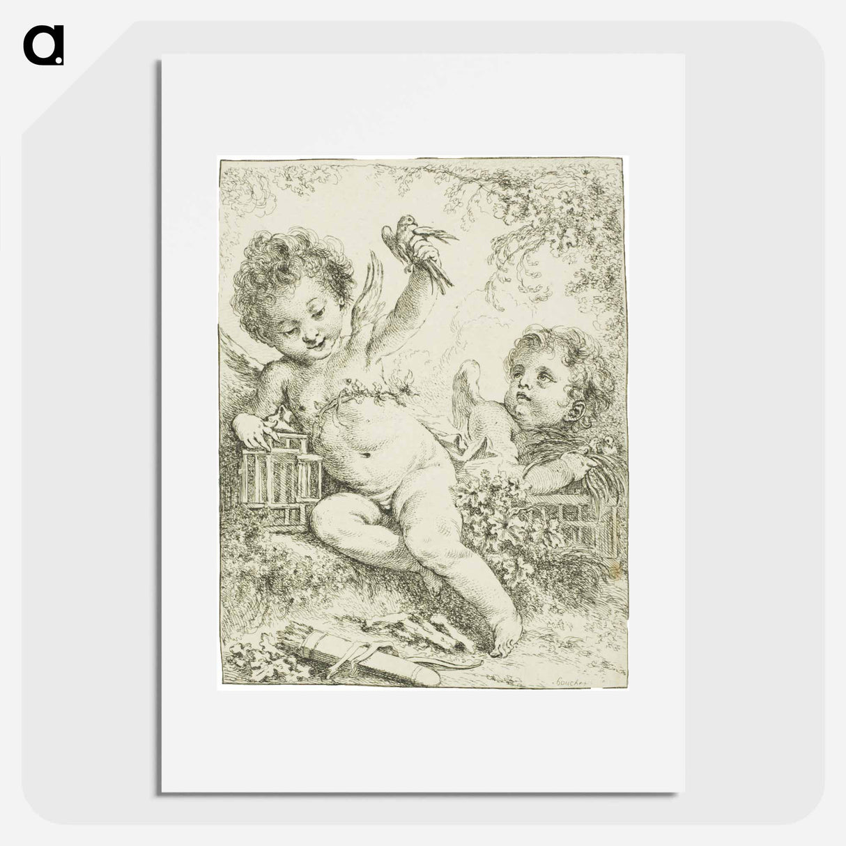 Two Putti with a Bird - フランソワ ブーシェ Poster.