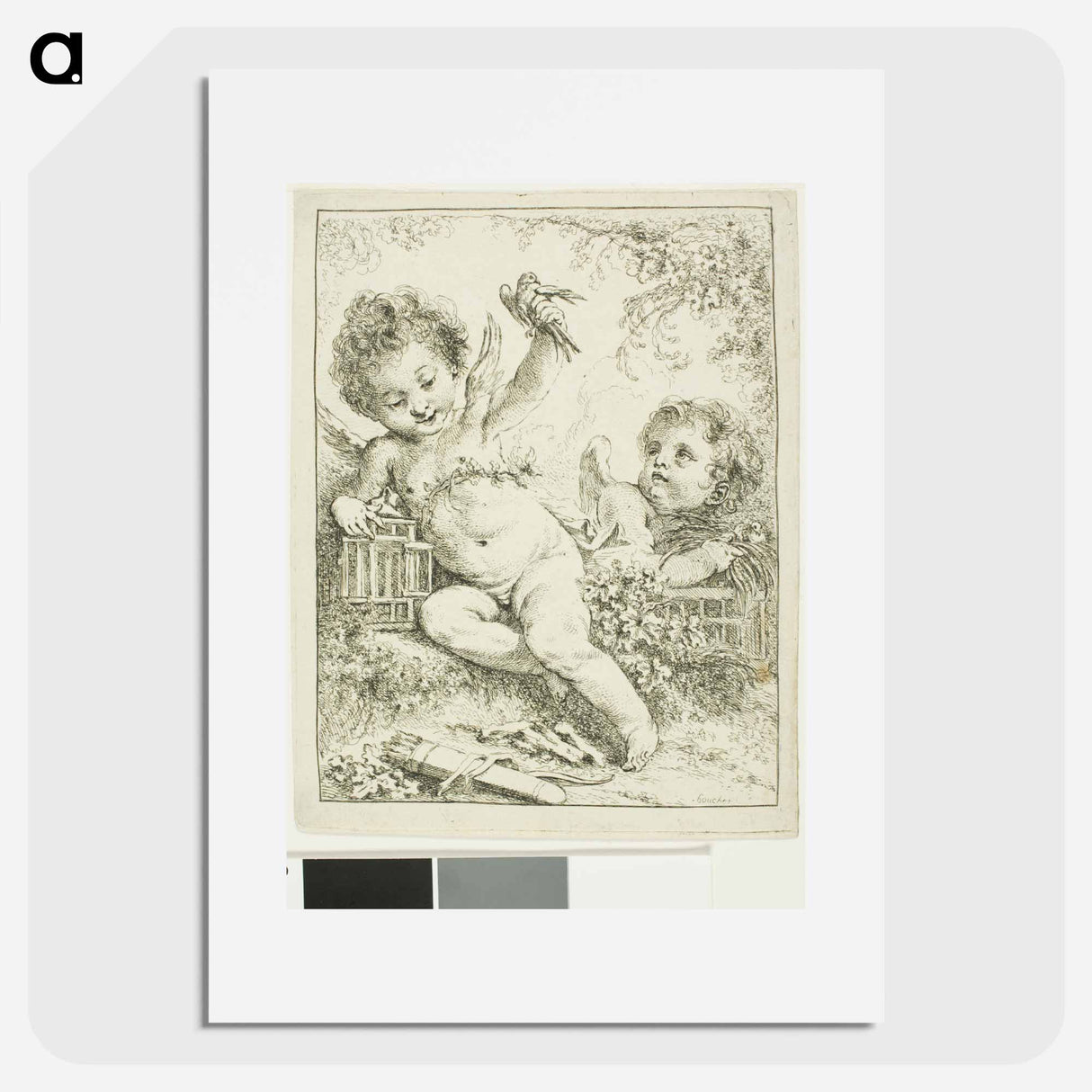 Two Putti with a Bird - フランソワ ブーシェ Poster.