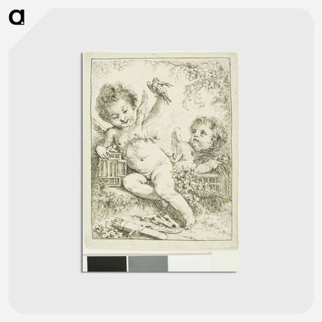 アートポストカード-Two Putti with a Bird - フランソワ ブーシェ Postcard.