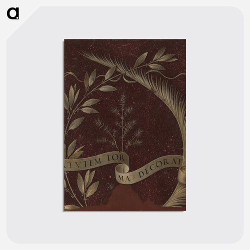Leonardo da Vinci's Wreath of Laurel, Palm, and Juniper with a Scroll inscribed Virtutem Forma Decorat - レオナルド ダ ヴィンチ Postcard.