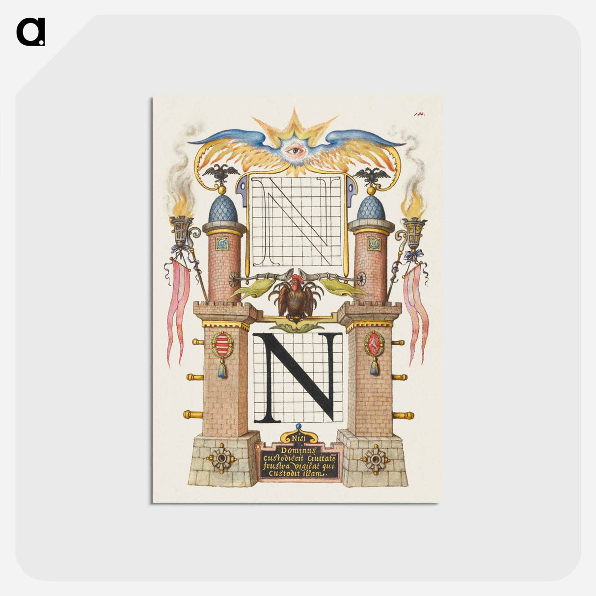 アートポストカード-Guide for Constructing the Letter N from Mira Calligraphiae Monumenta
 - 書道のお手本 Postcard.