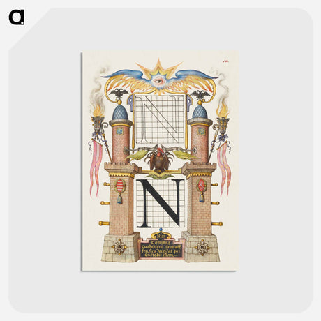 アートポストカード-Guide for Constructing the Letter N from Mira Calligraphiae Monumenta
 - 書道のお手本 Postcard.