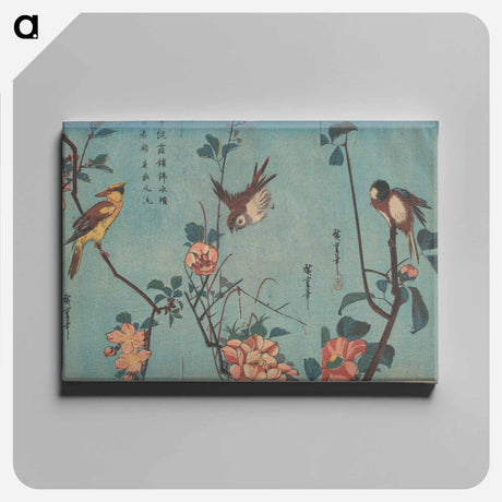 アートパネル-Titmouse and Camellias, Sparrow and Wild Roses, and Black-naped Oriole and Cherry Blossoms
 - 歌川 広重 Canvas.