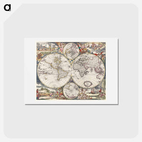 アートポストカード-Nova Totius Terrarum orbis tabula - アンティーク地図 Postcard.
