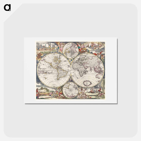アートポストカード-Nova Totius Terrarum orbis tabula - アンティーク地図 Postcard.
