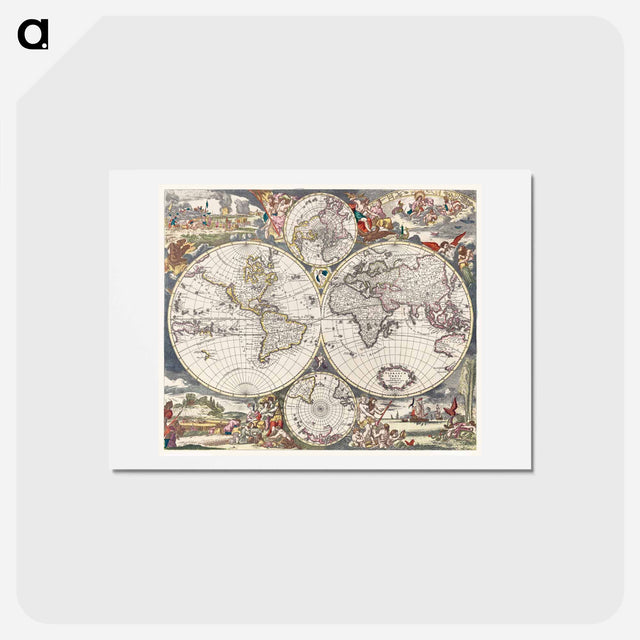 アートポストカード-Nova Totius Terrarum orbis tabula - アンティーク地図 Postcard.